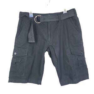 INC 100% Cotton Bermuda Cargo Style Shorts Belted Black Men's Size 34